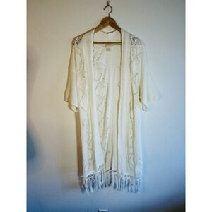 CHiCOS Kimono Cardigan Ivory Open Fringe Size 2 Large